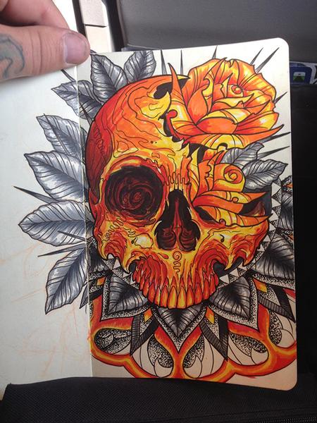 Tattoos - Skull and Roses Sketch - 70364